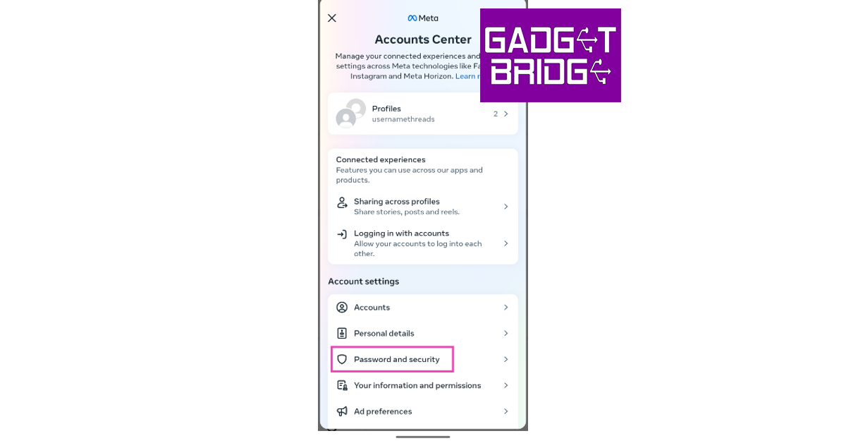 Step 5: Select Password and security.