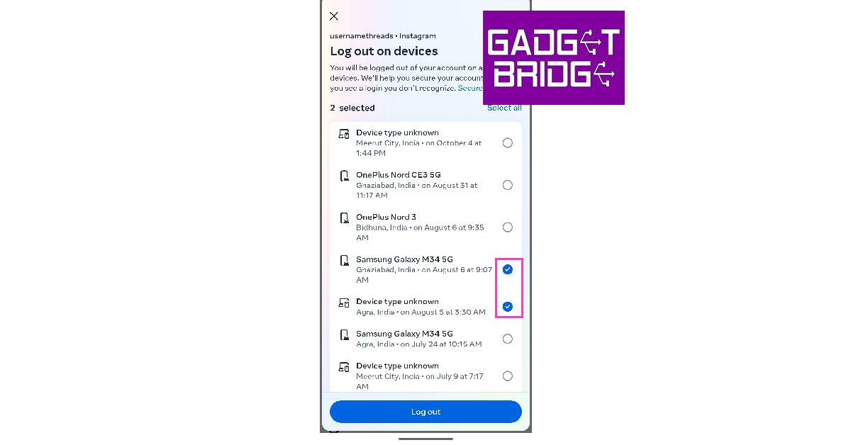 Step 9: Tap on the connected device(s) you want to remove from your Instagram account.