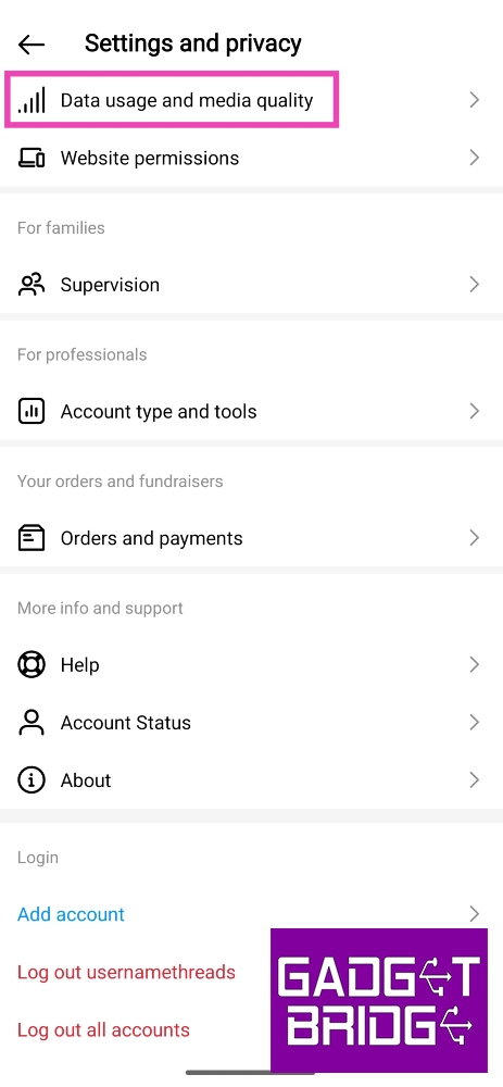 Step 3: Tap on Data usage and media quality.