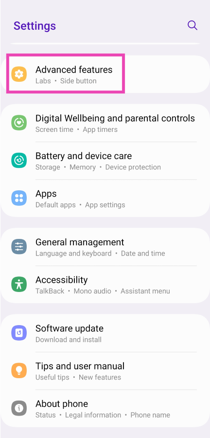 Step 1: Go to Settings and select Advanced features.