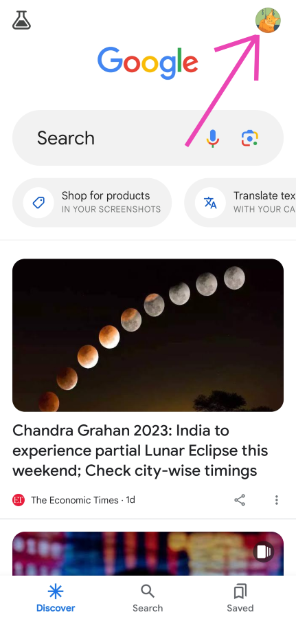 Step 2: Tap on your profile picture at the top right corner of the screen.