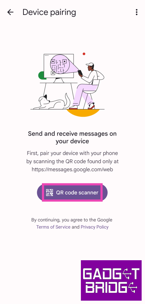 Step 5: Select the QR code scanner option on the Google Messages app.