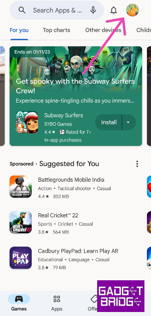 Step 2: Tap your profile icon at the top right corner of the screen.
