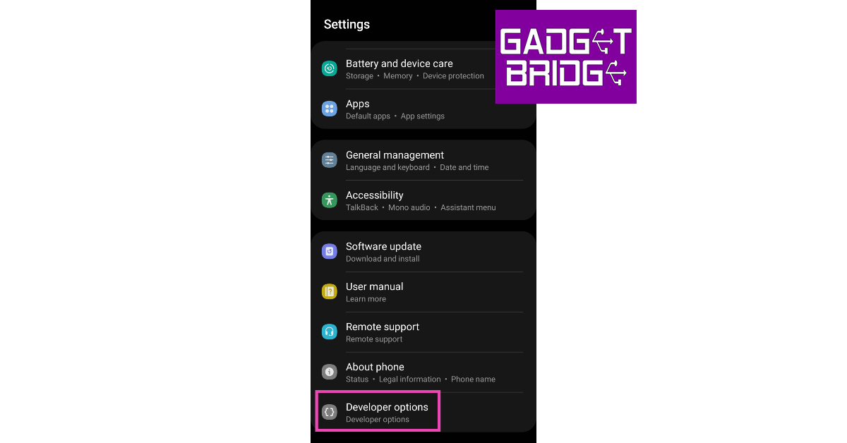 Step 2: Go to Settings and scroll all the way to the bottom to access Developer Options.