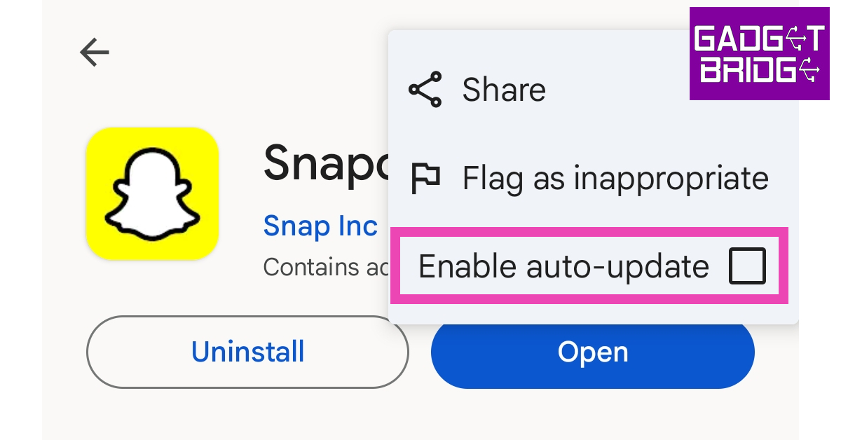 Step 6: Tap the ellipses at the top right corner of the app and untick the checkbox for Enable auto-update.