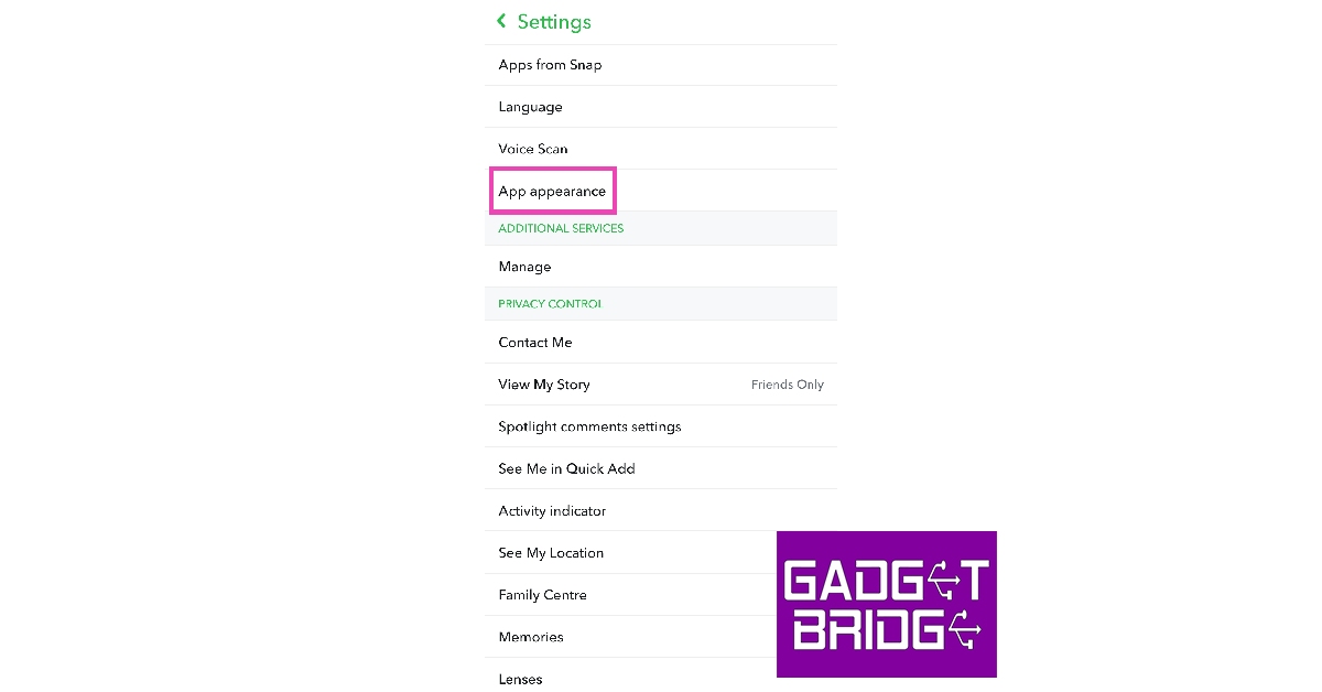 Step 4: Scroll down and select App Appearance.