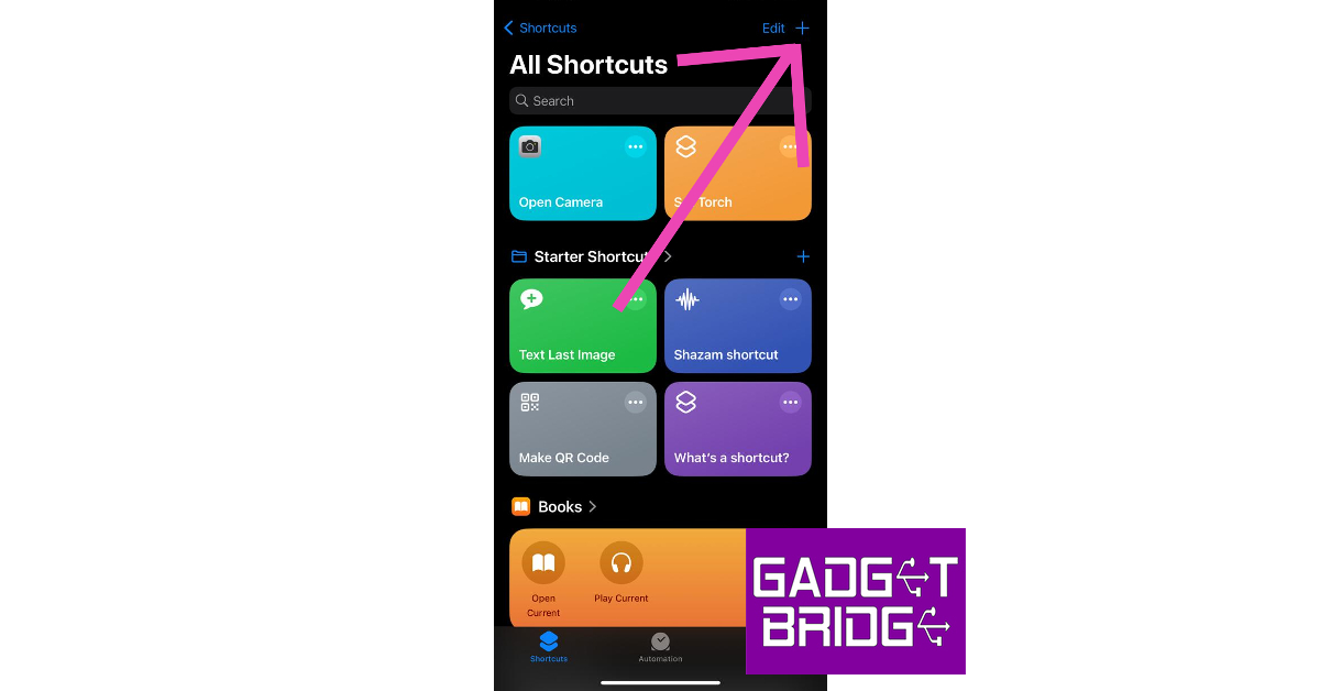 Step 1: Launch the Shortcuts app on your iPhone and hit the Plus icon.