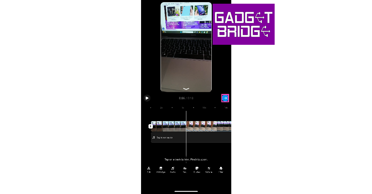 Step 5: Edit your Reel on the following page. Hit the blue arrow icon when you’re done.