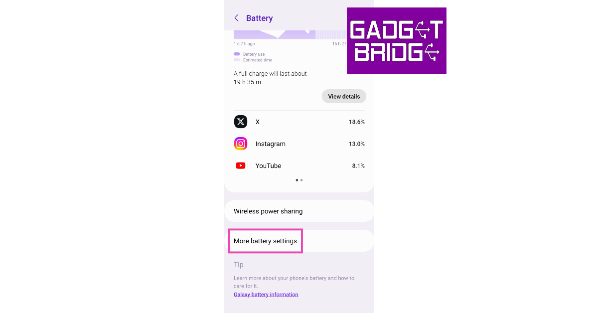 Step 3: Select More battery settings.