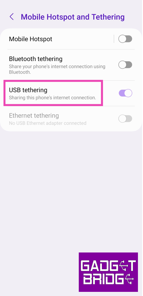 Step 5: Turn on the toggle switch for USB tethering. Top 5 ways you can use your Android smartphone as a WiFi repeater