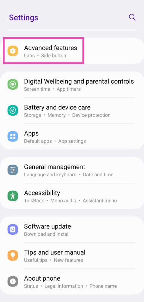 Step 1: Go to Settings and select Advanced Features.
