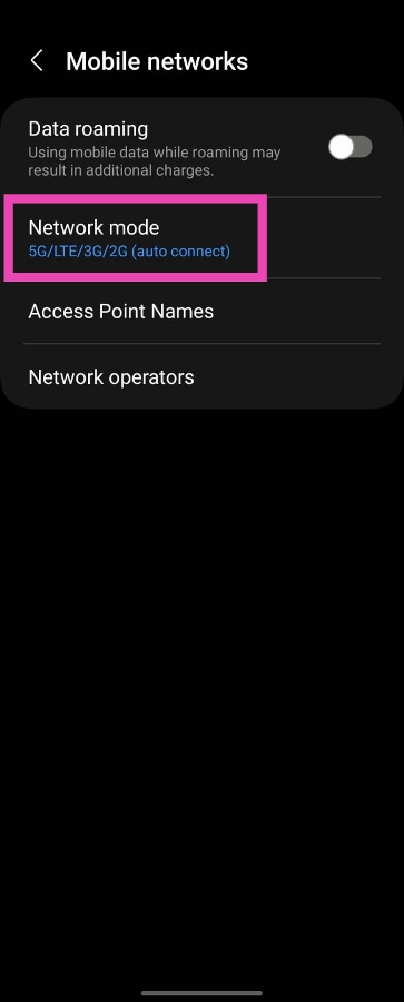 Step 3: Select Network mode.