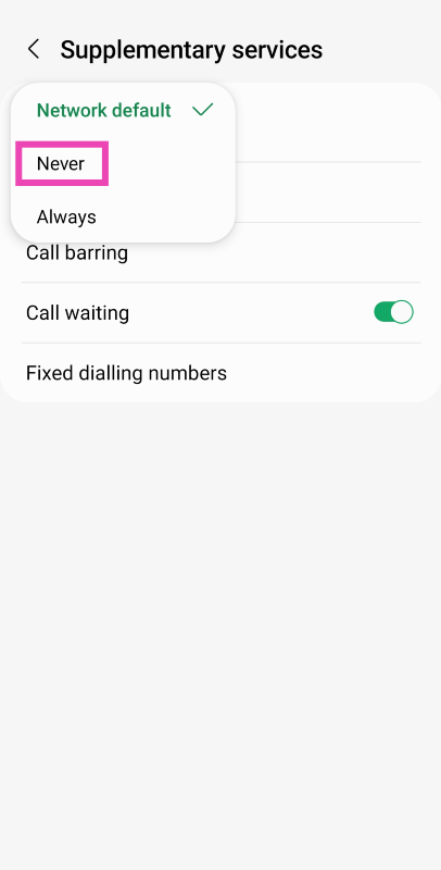 Step 5: Select Never.