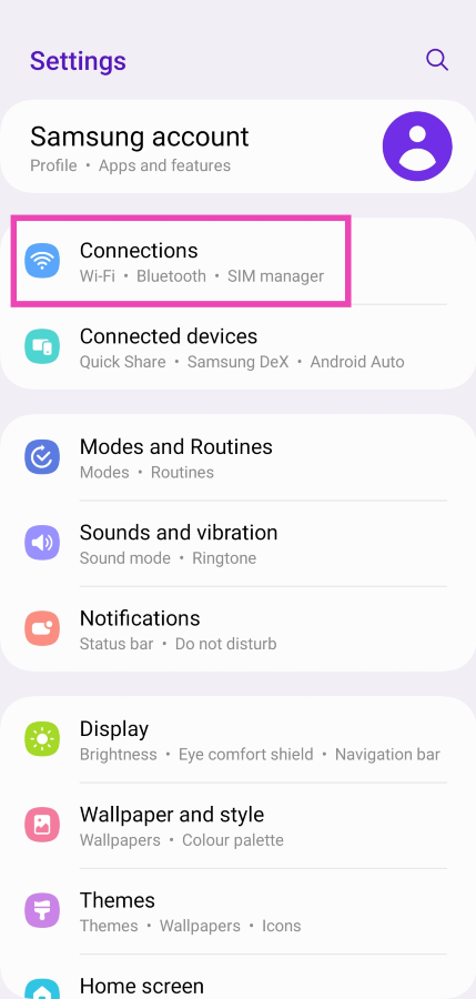 Step 1: Go to Settings and select Connections.
