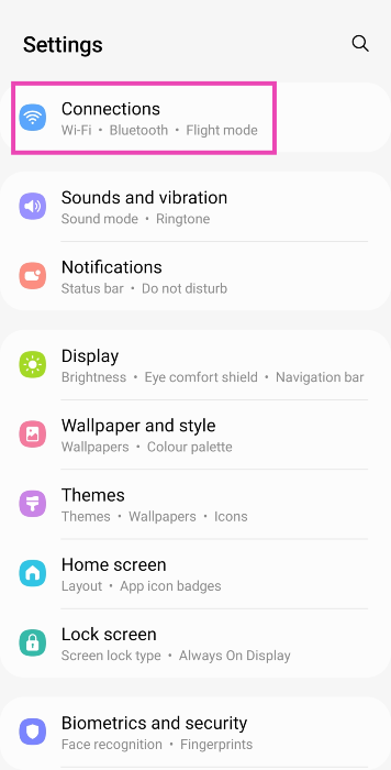 Step 1: Go to Settings and select Connections.