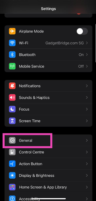 Step 1: Go to Settings and select General.