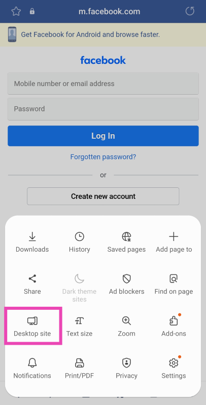 Step 4: Select Desktop site.