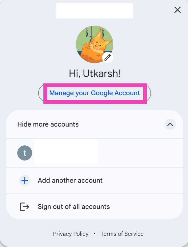 Step 2: Click on your profile icon at the top right corner of the screen and select Manage your Google Account.