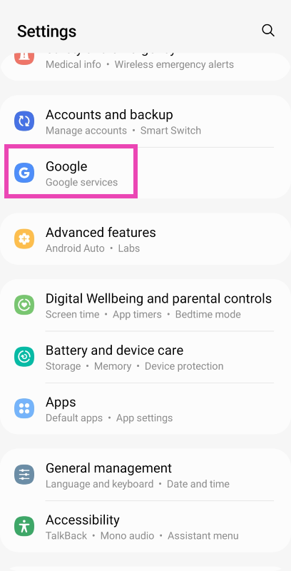 Step 1: Go to Settings and select Google. 3 Easy Ways to View Your Google Search History