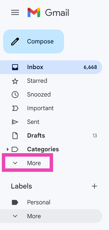 Step 2: On the menu to the left of the screen, click on More.