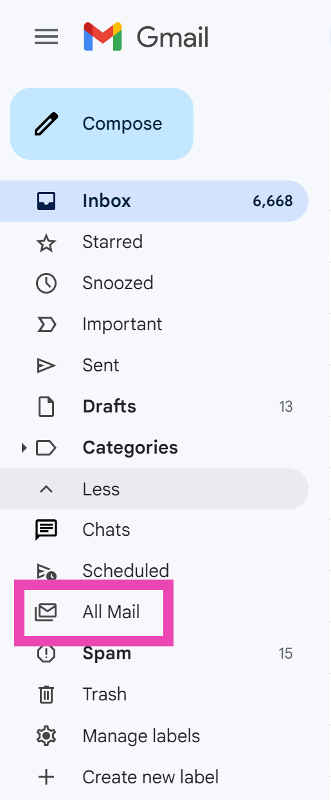 Step 3: Select All Mail.