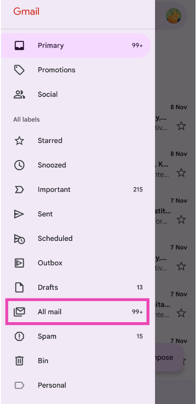 Step 3: Select All Mail.