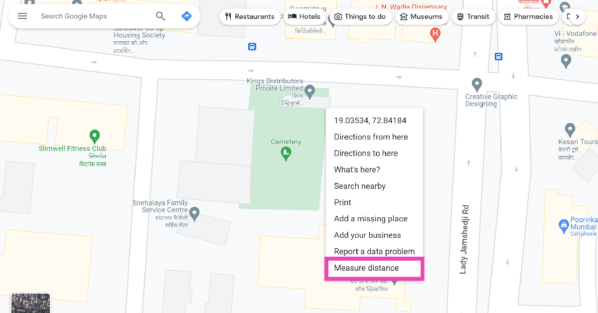 Step 2: Right-click on the starting point and select Measure Distance.