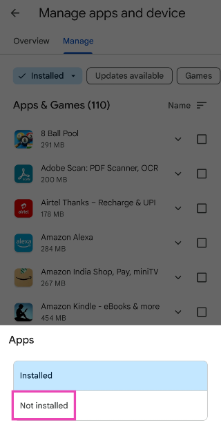 Step 6: Select Uninstalled.