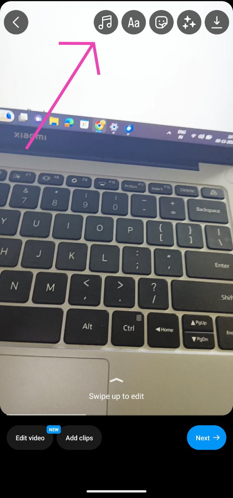 Step 2: Hit the music note icon at the top of the editing page.
