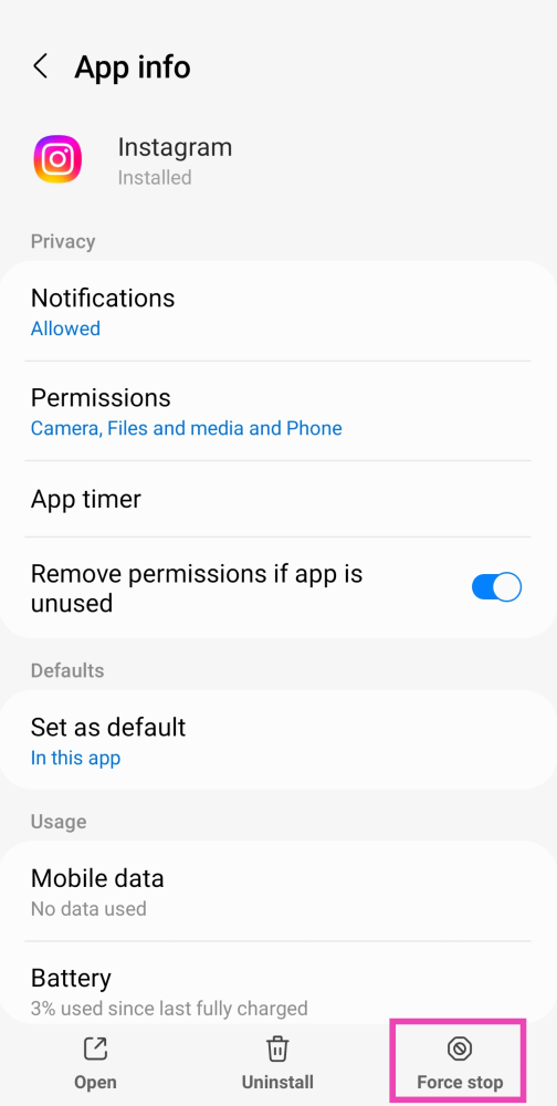 Step 3: Hit Force Stop at the bottom of the screen. How to fix 'Audio Not Working on Instagram Reels and Stories'