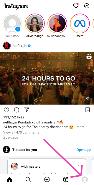Step 1: Launch the Instagram app on your phone and tap on your profile picture at the bottom right corner of the screen.
