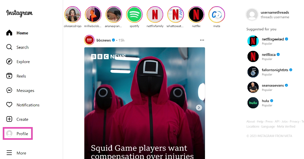 Step 2: In the side menu, click on Profile.