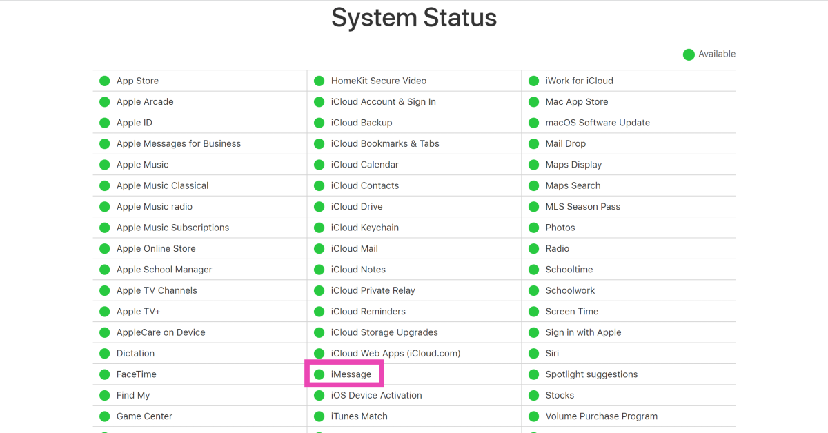 Check iMessage servers