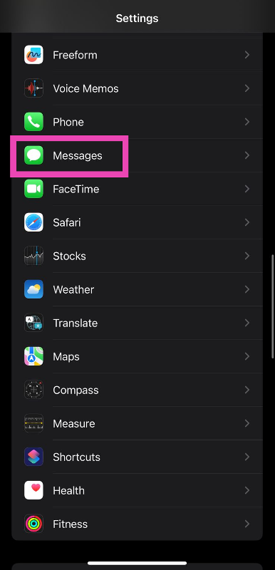 Step 1: Go to Settings and select Messages.