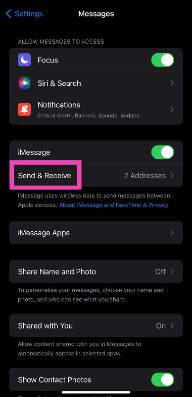 Step 2: Tap on Send & Receive.