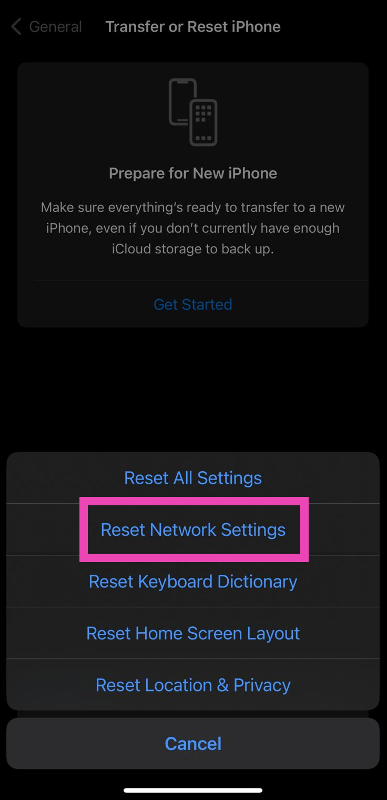 Step 4: Select Reset Network Settings. Easy 6 ways to fix iMessage Signed Out Error on iPhone