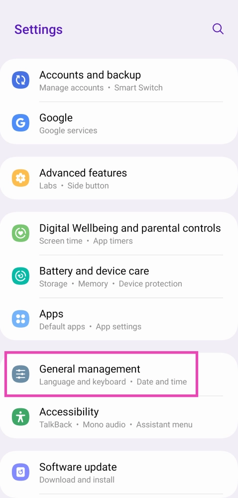 Step 1: Go to Settings and select General Management.