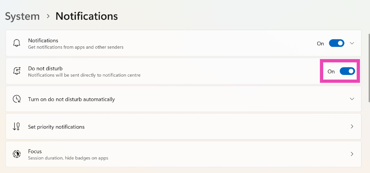 Step 3: Scroll down and turn off the toggle switch for Do Not Disturb.
