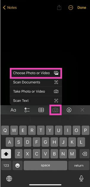 Step 3: Hit the camera icon and select Choose Photo or Video. Top 4 ways to convert a photo to PDF on iPhone