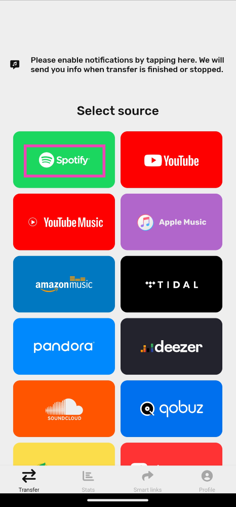 Step 2: Launch the app and select Spotify as the source platform.