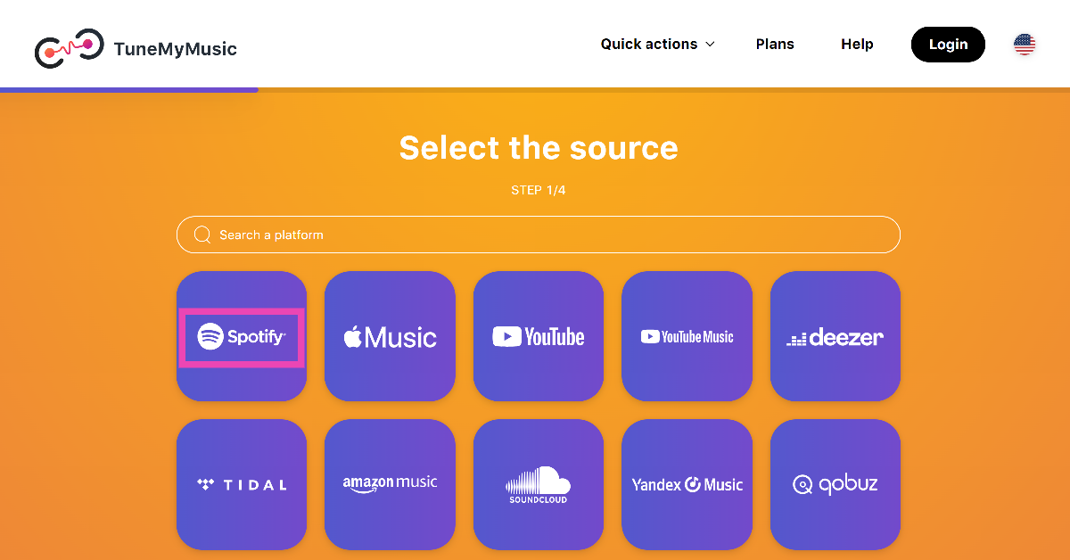 Step 3: On the following page, select Spotify as the source platform.