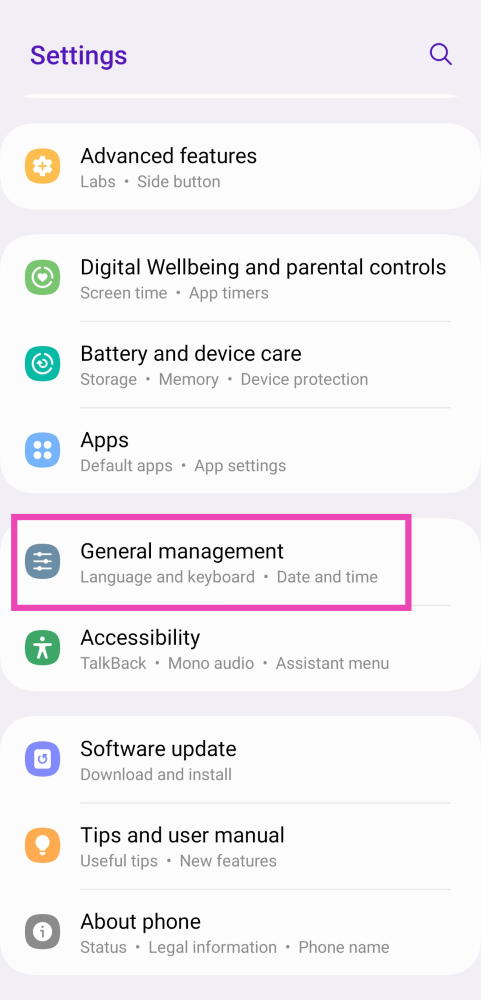 Step 1: Go to Settings and select General Management.