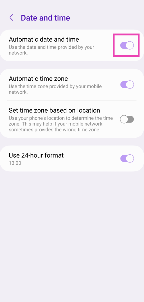 Step 3: Turn off the toggle switch for Automatic date and time.