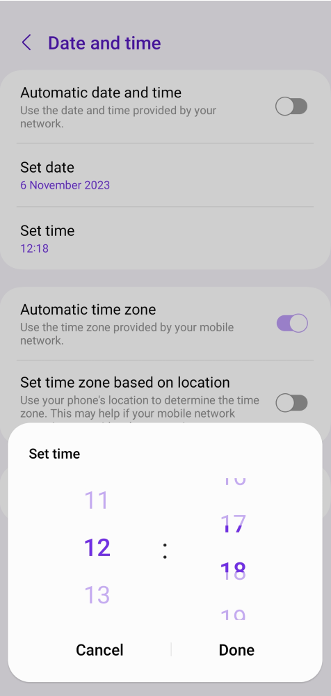 Step 5: Tap on Set time and use the pop-up clock to set the current time.