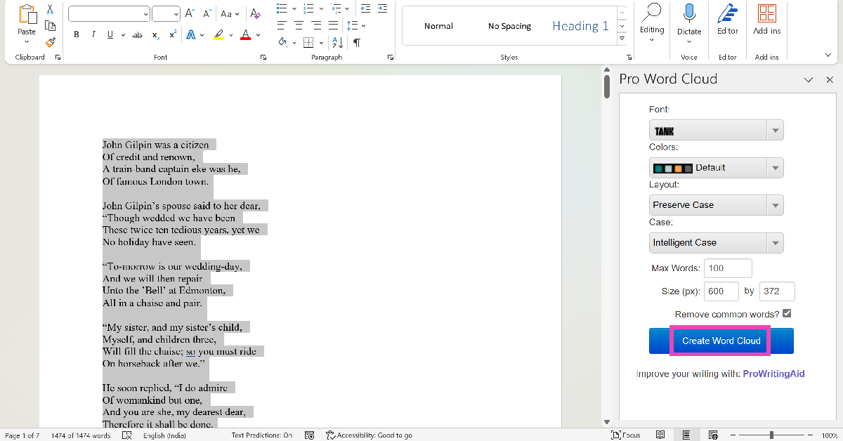 Step 7: Highlight the part of the document for which you want to create the word cloud.