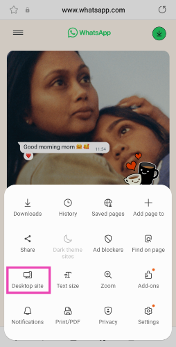 Step 2: Tap the hamburger menu at the bottom right corner of the screen and select Desktop site. Top 4 ways to use multiple WhatsApp accounts on the same phone (Android and iOS)