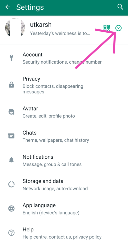 Step 4: Hit the downward arrow icon next to your name.