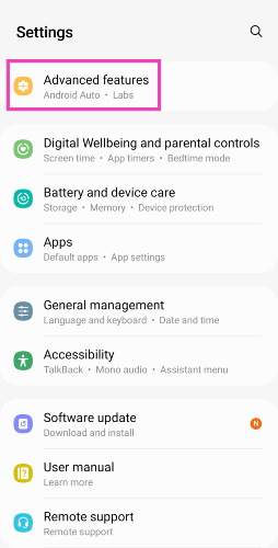Step 1: Go to Settings and select Advanced Features.