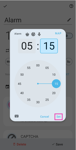Step 5: Set a time for the alarm using the dial. How to set an alarm on a Samsung smartphone? Top 2 Ways