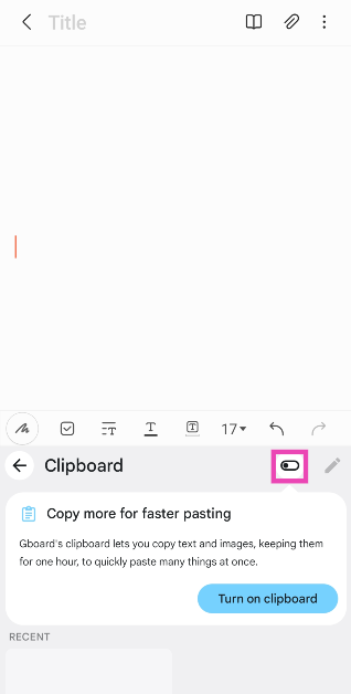 Step 5: Turn on the toggle switch for the clipboard.